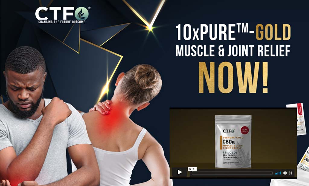 landing page for CTFO's 10xPure Gold for muscle and joint pain